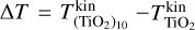 ${\rm{\Delta }}T = T_{{{\left( {{\rm{Ti}}{{\rm{O}}_{\rm{2}}}} \right)}_{{\rm{10}}}}}^{{\rm{kin}}} - T_{{\rm{Ti}}{{\rm{O}}_{\rm{2}}}}^{{\rm{kin}}}$