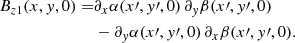$$ \begin{aligned} B_{z1}(x,{ y},0) =&\partial _x\alpha (x^\prime ,{ y}^\prime ,0)\, \partial _{ y} \beta (x^\prime ,{ y}^\prime ,0)\nonumber \\&-\partial _{ y}\alpha (x^\prime ,{ y}^\prime ,0)\, \partial _x \beta (x^\prime ,{ y}^\prime ,0). \end{aligned} $$