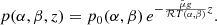 $$ \begin{aligned} p(\alpha ,\beta ,z)=p_0(\alpha ,\beta )\,e^{-\frac{\bar{\mu }g}{\mathcal{R} T(\alpha ,\beta )} z}. \end{aligned} $$