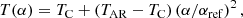$$ \begin{aligned} T(\alpha )=T_{\rm C}+(T_{\rm AR}-T_{\rm C})\left(\alpha /\alpha _{\rm ref}\right)^2, \end{aligned} $$