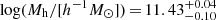 $ \log(M_\mathrm{{h}} / [h^{-1}{M}_{\odot}])\,{=}\,11.43^{+0.04}_{-0.10} $