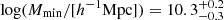 $ \log (M_\mathrm{{min}}/[h^{-1}\rm{Mpc}])=10.3^{+0.2}_{-0.3} $