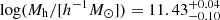 $ \log(M_\mathrm{{h}} / [h^{-1}{M}_{\odot}])=11.43^{+0.04}_{-0.10} $