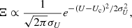 $$ \begin{aligned} \Xi \propto \frac{1}{\sqrt{2\pi } \sigma _U} e^{-(U - U_{\rm c})^2 / 2 \sigma _U^2}, \end{aligned} $$