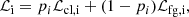 $$ \begin{aligned} \mathcal{L} _{\rm i} = p_i \mathcal{L} _{\rm cl,i} + (1-p_i) \mathcal{L} _{\rm fg,i}, \end{aligned} $$