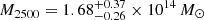 $ M_{2500}= 1.68^{+0.37}_{-0.26} \times 10^{14} \,{M}_{\odot} $