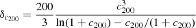 $ \delta_{c_{200}} = \frac{200}{3}\frac{c_{200}^{3}}{\mathrm{ln}(1+c_{200}) - c_{200}/(1+c_{200})} $