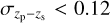 ${\sigma _{{z_{\rm{p}}}}}{_ - _{{z_{\rm{s}}}}} &lt; \,0.12$