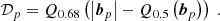 $$ \begin{aligned} \mathcal{D} _{p} = Q_{0.68}\left( \left|\boldsymbol{b}_{p}\right| - Q_{0.5}\left(\boldsymbol{b}_{p}\right)\right) \;. \end{aligned} $$