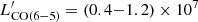 $ L_{\rm CO(6{-}5)}^\prime = (0.4{-}1.2) \times 10^7 $
