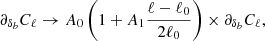 $$ \begin{aligned} \partial _{\delta _b} C_\ell \rightarrow A_0 \left(1+ A_1 \frac{\ell -\ell _0}{2\ell _0}\right) \times \partial _{\delta _b} C_\ell , \end{aligned} $$