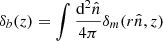 $ \delta_b(z) = \smallint \frac{{\text{d}}^2 {\hat{n}}}{4\pi} \delta_m(r{\hat{n}},z) $