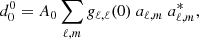$$ \begin{aligned} d^0_0 = A_0 \sum _{\ell ,m} g_{\ell ,\ell }(0) \ a_{\ell ,m} \ a_{\ell ,m}^*, \end{aligned} $$