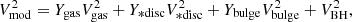 $$ \begin{aligned} V_{\rm mod}^2 = Y_{\rm gas} V^2_{\rm gas}+Y_{\rm *disc}V^2_{\rm *disc}+Y_{\rm bulge}V^2_{\rm bulge}+V^2_{\rm BH} ,\end{aligned} $$