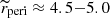 $ \widetilde{r}_{\mathrm{peri}}\approx 4.5{-}5.0 $