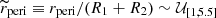 $ \widetilde{r}_{\mathrm{peri}}\equiv r_{\mathrm{peri}}/(R_1+R_2)\sim \mathcal{U}_{[1,5.5]} $
