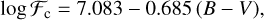 $ \log {{\cal F}_{\rm{c}}} = 7.083 - 0.685\left( {B - V} \right), $