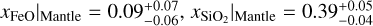 ${\left. {{x_{{\rm{FeO}}}}} \right|_{{\rm{Mantle}}}} = 0.09_{ - 0.06}^{ + 0.07},\,{\left. {{x_{{\rm{Si}}{{\rm{O}}_2}}}} \right|_{{\rm{Mantle}}}} = 0.39_{ - 0.04}^{ + 0.05}$
