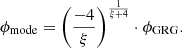 $$ \begin{aligned} \phi _\mathrm{mode} = \left(\frac{-4}{\xi }\right)^{\frac{1}{\xi + 4}} \cdot \phi _\mathrm{GRG} . \end{aligned} $$