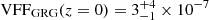 $ \mathrm{VFF}_{\mathrm{GRG}}(z = 0) = 3^{+4}_{-1} \times 10^{-7} $