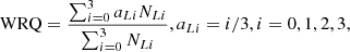 $$ \begin{aligned} \mathrm{WRQ} = \frac{\sum _{i=0}^{3}a_{Li}N_{Li}}{\sum _{i=0}^{3}N_{Li}}, a_{Li} = i/3, i = 0, 1, 2, 3 , \end{aligned} $$