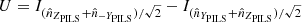$ U = I_{(\hat{n}_{Z_{\mathrm{PILS}}} + \hat{n}_{-Y_{\mathrm{PILS}}})/\sqrt{2}} - I_{(\hat{n}_{Y_{\mathrm{PILS}}} + \hat{n}_{Z_{\mathrm{PILS}}})/\sqrt{2}} $