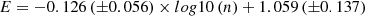 $$ \begin{aligned} E = -0.126\left( \pm 0.056\right) \times log10\left( n\right) + 1.059 \left(\pm 0.137\right) \end{aligned} $$