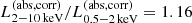 $ {L_{2{-}10\,{\rm keV}}^{\rm (abs,corr)}}/{L_{0.5{-}2\,{\rm keV}}^{\rm (abs,corr)}}=1.16 $