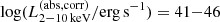 $ \log ({L_{2{-}10\,{\rm keV}}^{\rm (abs,corr)}}/{\rm erg}\,{\rm s}^{-1}) = 41{-}46 $