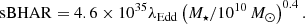 $$ \begin{aligned} \mathrm{sBHAR} = 4.6\times 10^{35} \lambda _{\rm Edd} \left(M_{\star }/10^{10}\,M_{\odot }\right)^{0.4}. \end{aligned} $$