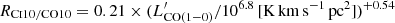 $ R_{\mathrm{C}\textsc{i}10/\mathrm{CO}10} = 0.21 \times (L^\prime_{\mathrm{CO}(1{-}0)}/10^{6.8}\,[\mathrm{K\,km\,s^{-1}\,pc^{2}}])^{+0.54} $