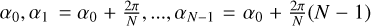 ${\alpha _0},{\alpha _1} = {\alpha _0} + {{2\pi } \over N}, \ldots ,{\alpha _{N - 1}} = {\alpha _0} + {{2\pi } \over N}\left( {N - 1} \right)$
