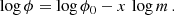$$ \begin{aligned} \log \phi = \log \phi _0 - x\,\log m\,. \end{aligned} $$