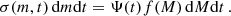$$ \begin{aligned} \sigma (m,t) \,{\mathrm{d}} m {\mathrm{d}} t = \Psi (t)f(M)\, {\mathrm{d}} M {\mathrm{d}} t\,. \end{aligned} $$