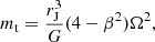 $$ \begin{aligned} m_{\rm t}=\frac{r_{\rm J}^3}{G}(4-\beta ^2)\Omega ^2, \end{aligned} $$