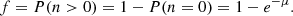 $$ \begin{aligned} f = P(n>0) = 1-P(n=0) = 1-e^{-\mu }. \end{aligned} $$