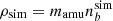 $ \rho_{{\rm sim}} = m_{\rm amu} n_b^{\rm sim} $
