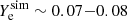 $ Y_{\mathrm{e}}^{\mathrm{sim}} \sim 0.07{-}0.08 $