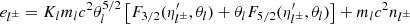 $$ \begin{aligned} e_{l^\pm } = K_{l} m_{l} c^2 \theta _{l}^{5/2} \left[F_{3/2}(\eta^\prime _{l^\pm },\theta _{l}) + \theta _{l} F_{5/2} (\eta^\prime _{l^\pm },\theta _{l})\right] + m_l c^2 n_{l^{\pm }} \end{aligned} $$