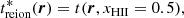 $$ \begin{aligned} t_{\mathrm{reion}}^*(\boldsymbol{r})=t(\boldsymbol{r},x_{\rm HII}=0.5), \end{aligned} $$