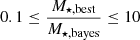 $ 0.1 \leq \frac{M_{\mathrm{\star,best}}}{M_{\mathrm{\star,bayes}}} \leq 10 $