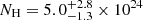 $ N_{\mathrm{H}}=5.0^{+2.8}_{-1.3}\times10^{24} $