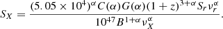 $$ \begin{aligned} S_X=\frac{(5.05 \times 10^4)^{\alpha } C(\alpha ) G(\alpha )(1+ z)^{3+\alpha } S_r\nu _r^\alpha }{10^{47}B^{1+\alpha }\nu _X^\alpha }. \end{aligned} $$