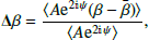 $$ \begin{aligned} \mathbf \Delta \beta = \frac{\langle A \mathrm{e}^{2\mathbb{i} \psi } (\beta - \bar{\beta })\rangle }{ \langle A \mathrm{e}^{2\mathbb{i} \psi } \rangle }, \end{aligned} $$