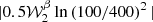 $ |0.5\mathcal{W}^\beta_2\ln\left(100/400\right)^2| $