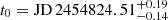 $ t_0 = \mathrm{JD }\,2454824.51^{+0.19}_{-0.14} $