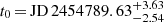 $ t_0\,{=}\,\mathrm{JD }\,2454789.63^{+3.63}_{-2.54} $