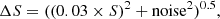 $$ \begin{aligned}\Delta S = ((0.03 \times S)^2 + \mathrm{noise}^2)^{0.5},\end{aligned} $$