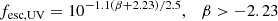 $$ \begin{aligned} f_{\rm esc,UV} = 10^{-1.1(\beta +2.23)/2.5} , \quad \beta > -2.23 \end{aligned} $$