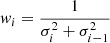 $$ \begin{aligned} w_i = \frac{1}{\sigma _i^2 + \sigma _{i-1}^2}\ \end{aligned} $$